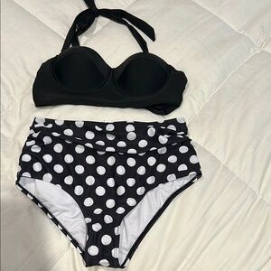 Black Bikini Top and Polka Dot Bottoms
